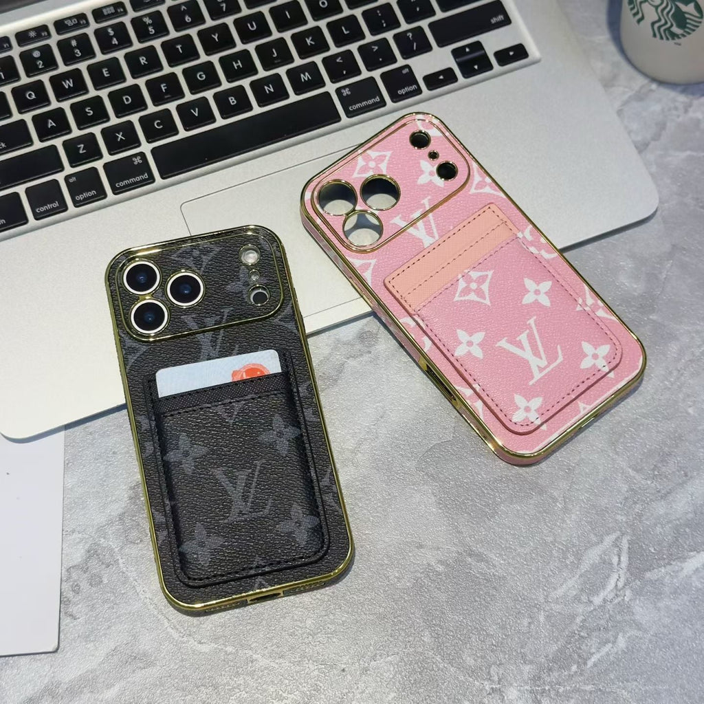 Lv Luxury Phone Case With Card Holder For iPhone 17/ 16 / 15 / 14