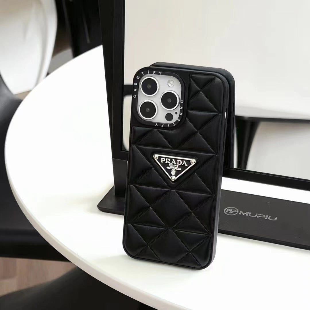 PD Diamond Goose Down Metal Triangle Label iPhone Case
